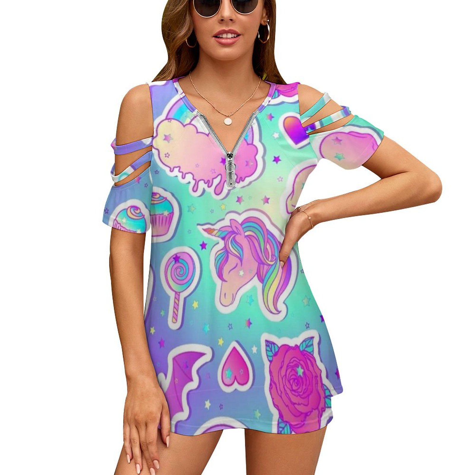 Women'S Accessories In The 90S - T-shirt imprimé arc-en-ciel pour femme, fermeture