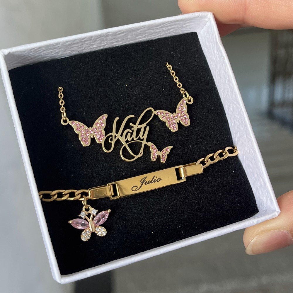 Women Accessories Gift Set - DUOYING-Collier personnalisé avec papillon rose, pierre