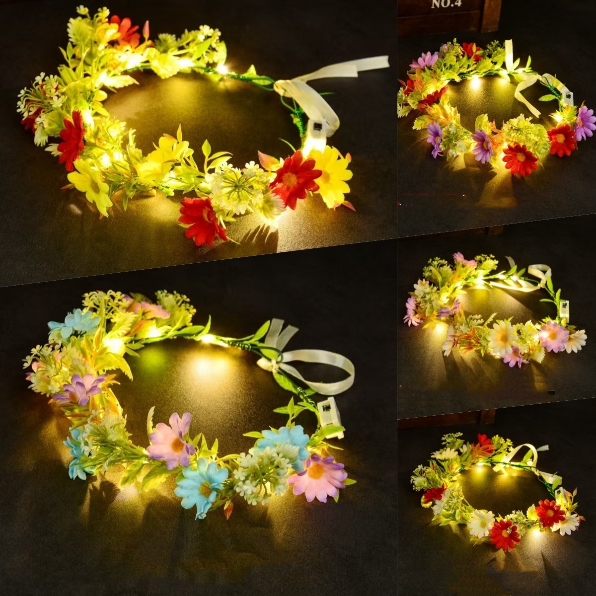Women Accessories Photos - Couronne de fleurs lumineuse à LED,